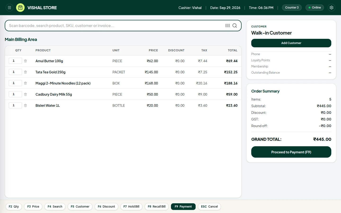 Barcode checkout on the EZZYBILL desktop till.