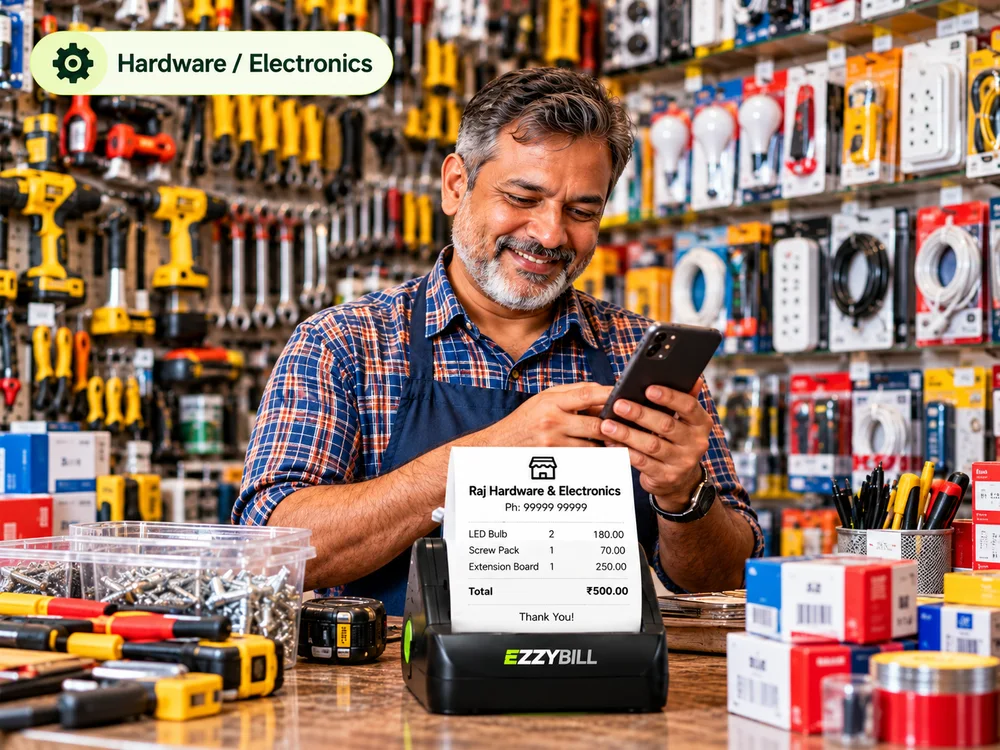 Billing for a hardware and electronics shop with EZZYBILL